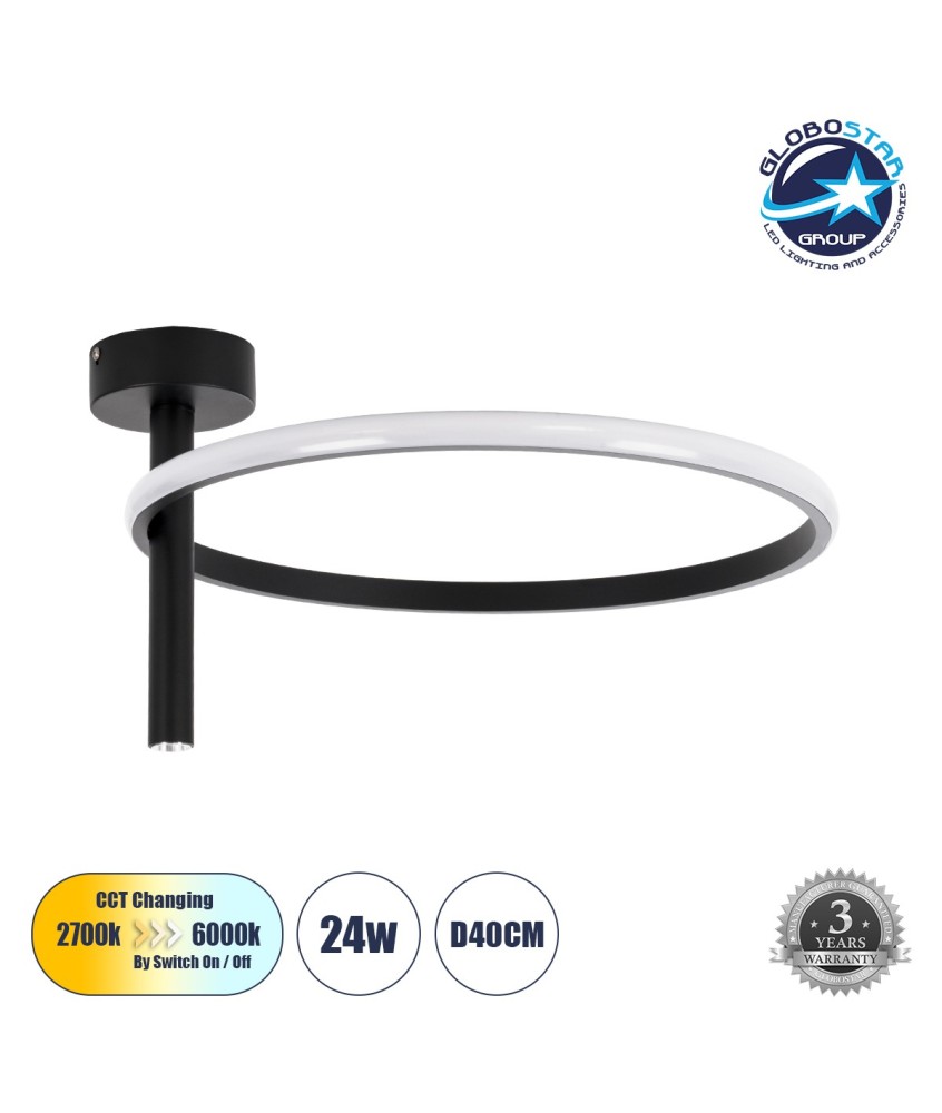 GLOBOSTAR® VERONA 61220 Μοντέρνο Φωτιστικό Οροφής LED 24W 2688lm 360° AC 220-240V IP20 Ρυθμιζόμενο Λευκό CCT με On-Off 2700K-4500K-6000K - Lumileds SMD Chip - Μαύρο Ματ - Μ40 x Π40 x Υ23cm - 3 Χρόνια Εγγύηση